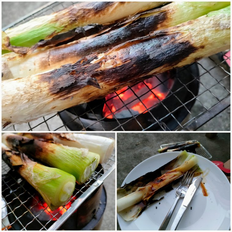 長ネギを炭火で丸焼き