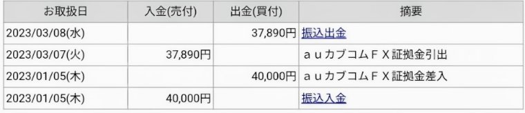 auカブコムFX入出金明細